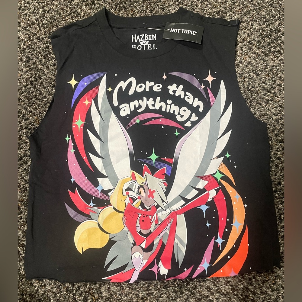 Hazbin Hotel Chaggie Pride Charlie and Vaggie Crop Muscle Tank